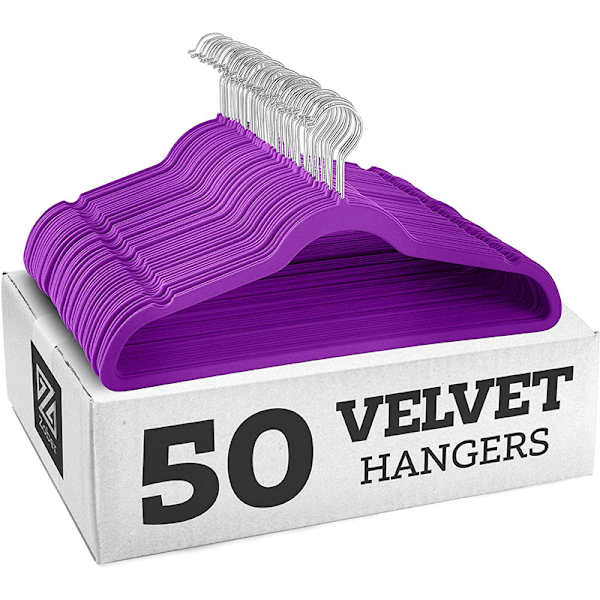 Skridsikker fløjlsbøjle (45 cm) - Lilla/galvaniseret krog 10PCS