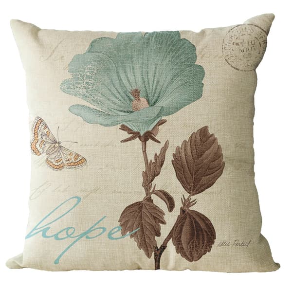 4 stk Rustikk Rose Blomster Puter i Lin Middelhavs Pledd Puter