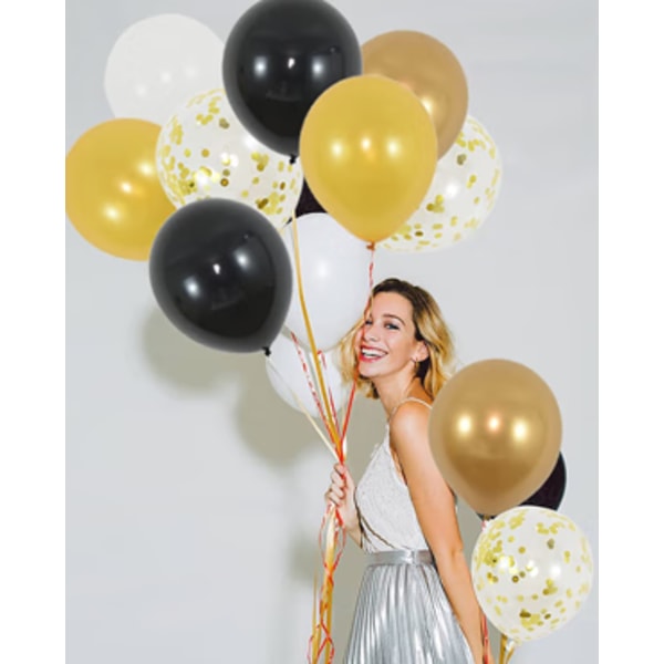 30-årsjubileumsdekorationer i svart guld, 30 ballonger