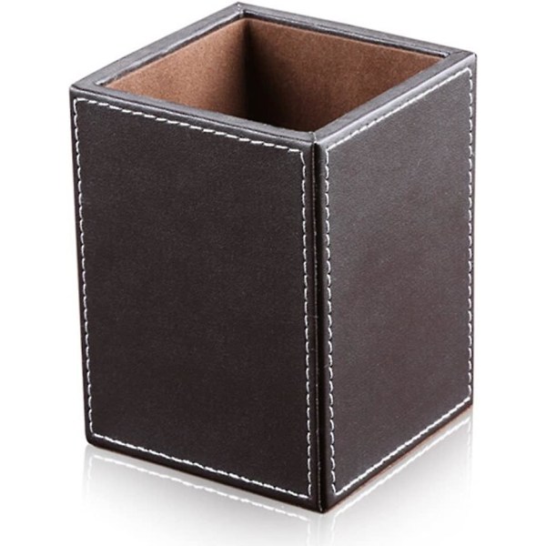 Square Leather Pen Holder Cup Office Stationery Storage Box