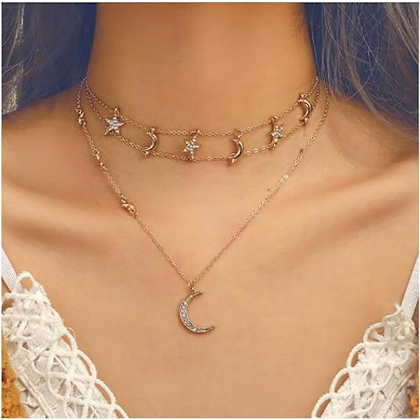 Gullmåne og stjerner halskjede for kvinner mote gull choker halskjede