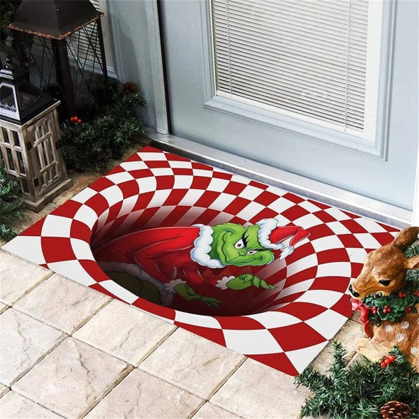 Illusjonsdørmatte, sklisikker dørmatte juledekorasjon, 3D Visu