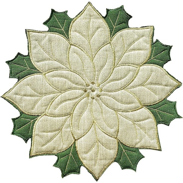 Sæt med 4 dækkeservietter, guldapplikation med grøn broderet blomst