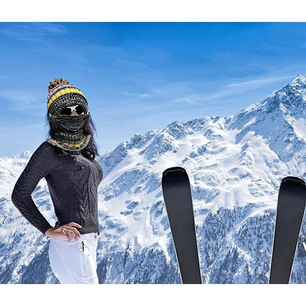 Dam vintermössa halsduk mask 3 i 1 fodrad fleece stickad varm bea