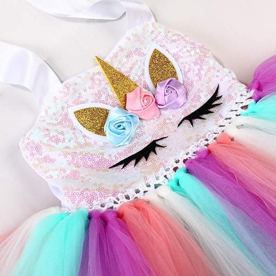 Jenter Sequin Unicorn Kjole 1-10 År med Hodebånd Bursdag Dan
