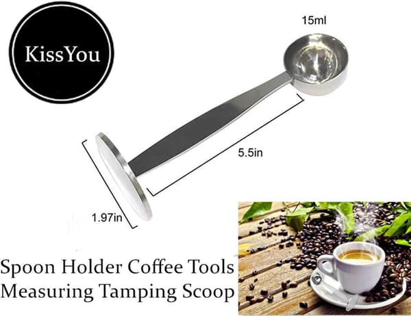 Sølv espressoske og tamper kaffemåleske i rustfrit stål