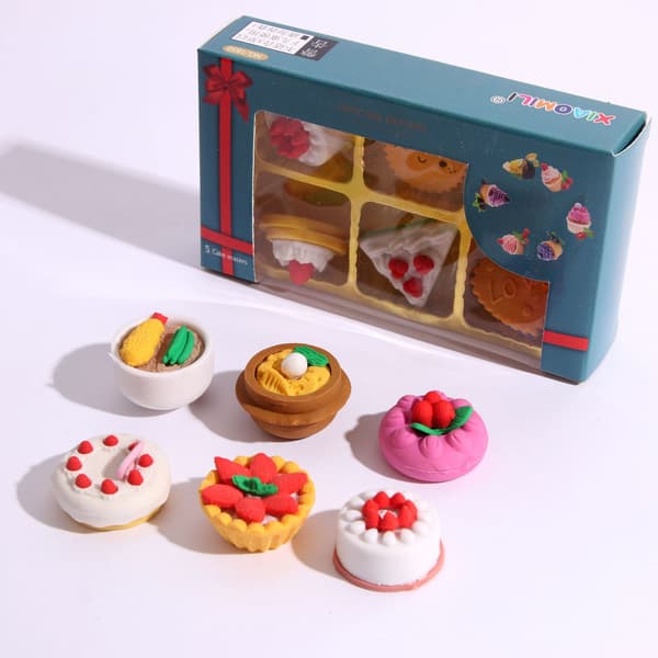 Sett med 12 mini mat kake viskelær med viskelær for studenter, prim