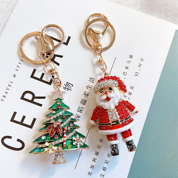 Grøn Rhinestone Nøglering Juletræ Nøglering Håndtaske Taske Ch
