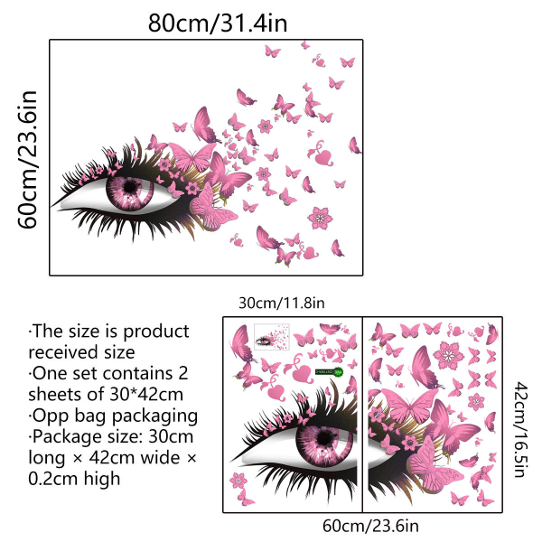 Pink Eyes Eyelashes Butterflies Decorative Decorative Wall Stick