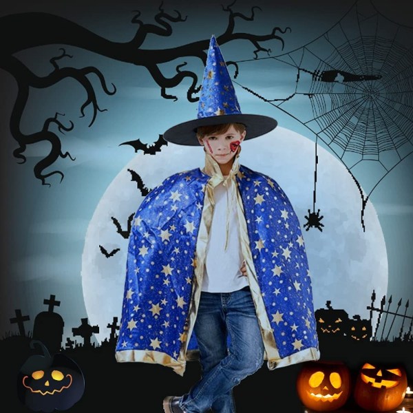 Halloween trollmannkappe, heksekappe og hatt, barnek trollmannkappe, Ma
