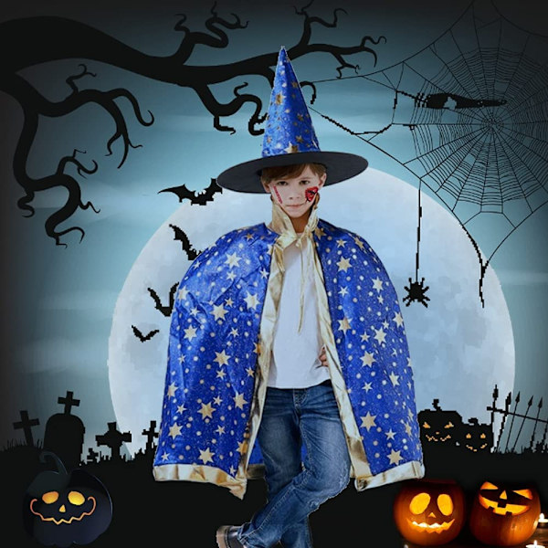 Halloweenin velhoviitta, noitaviitta ja hattu, lapsen velhoviitta, Ma