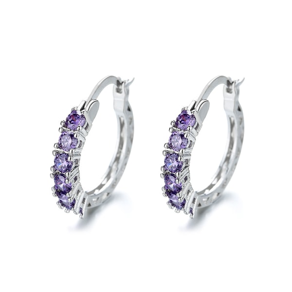 Cubic zirconia hoop earrings, purple