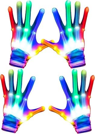 2 par LED Skelet Handsker, Farverige Lysende Handsker Halloween
