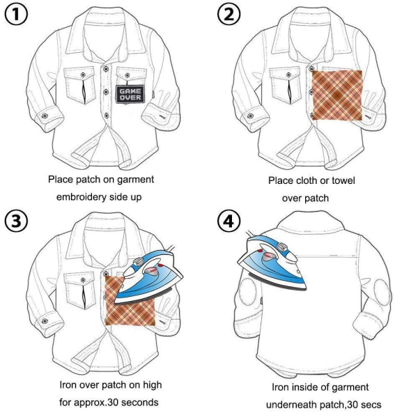 30 stk. patches, 24 stk. denimblå ovale stofpatch 6 stk. stryge-på-pat