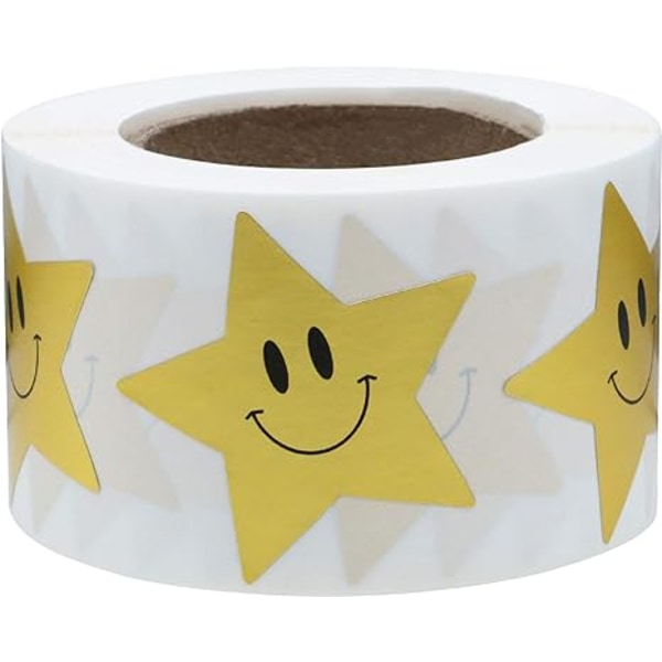 Gold Star Stickers with Smiley Face Teacher Kids Reward Metallic