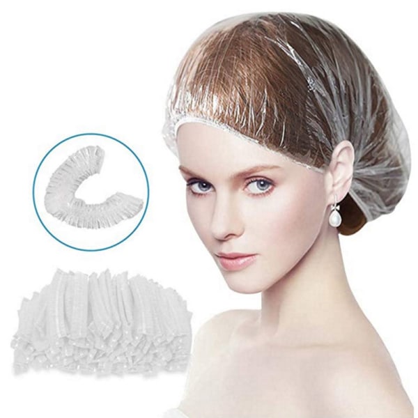 200 Pieces (White) Disposable Clear Plastic Shower Cap for Home,