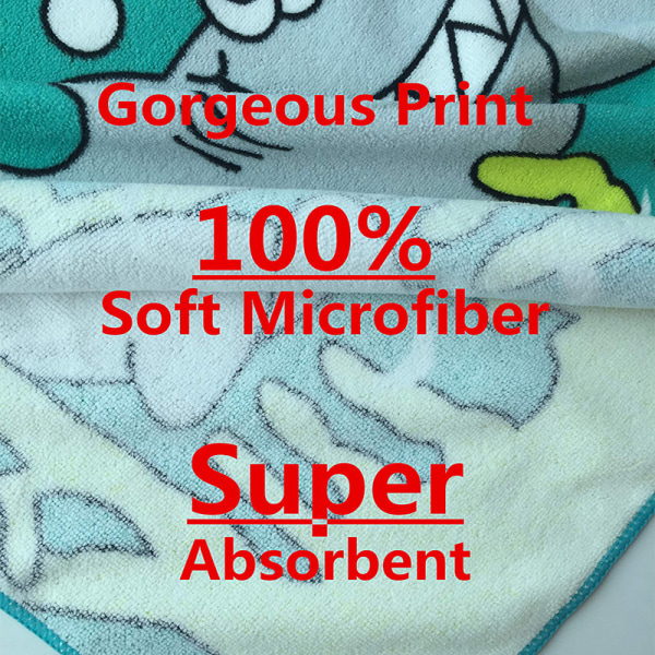 Badhandduk med huva för barn, printed badkappa med huva i mikrofiber,