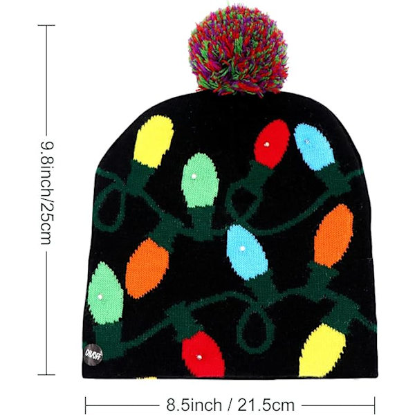 LED Julehat Lys Op Julehatte, Strikhatte med 6 Colo