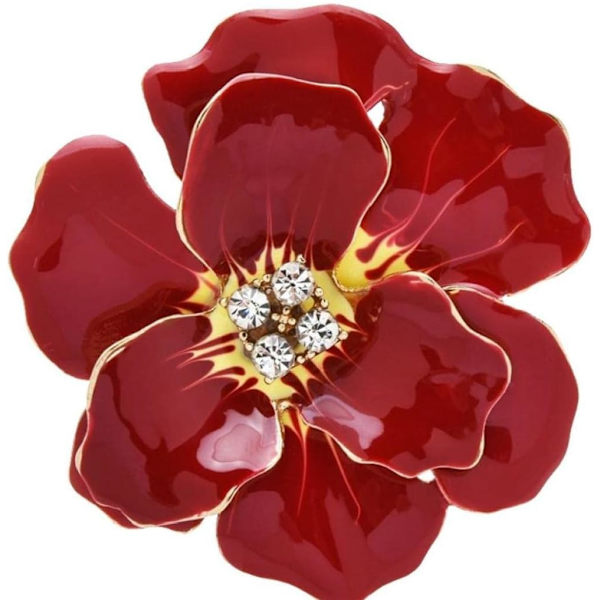 Stor blomma semester fest röd emalj julstjärna brosch jul