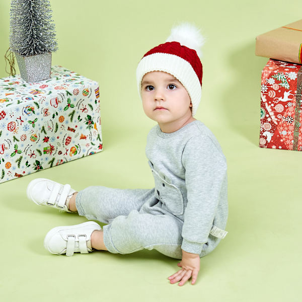 Jul Stickad Mössa för Barn Varm Solid Ull Boll Cap (Röd)