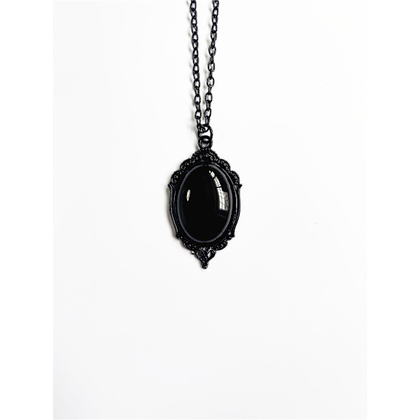 Vintage svart cameo kristallhänge halsband dam mode smycke