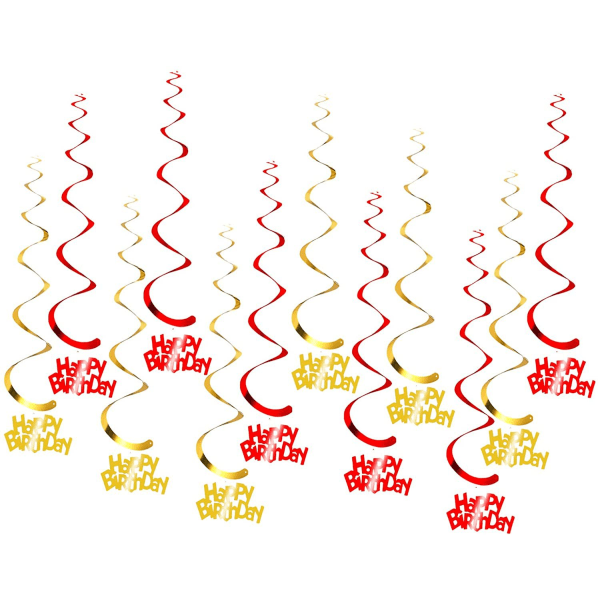6-hängande virvelfödelsedagsdekorationer "Happy Birthday" bokstäver