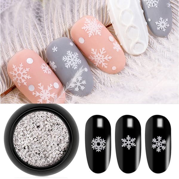 3 sett med Snowflake negleglitter julepynt hvitt