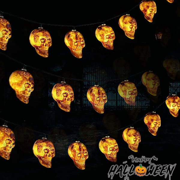 Halloween-lyskæde, Halloween LED-kranie-lyskæde, 3m -