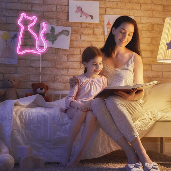 Katt LED Neonljusskyltar, Batteri eller USB-driven Väggdekor för