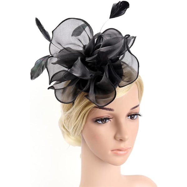 Elegantti ja glamour naisten häähattu sulka hiusneula lisävarusteet black