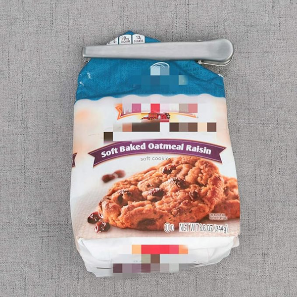 Sett med 6 rustfrie stålposeklemmer.