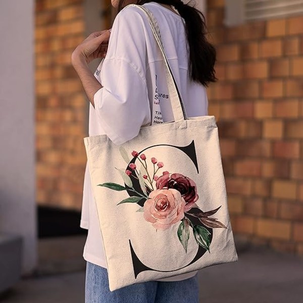 Blommiga Tote-väskor för Brudtärna - Initial Tote Bag Bröllopsduschgåva
