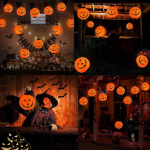 Halloween-dekoration, 4-pack orange pumpa-papperslyktor
