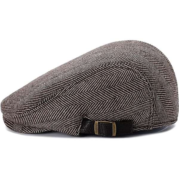 Herre Flat Beret Cap Justerbar Flat Hat Høst Vinter（Coffee-He