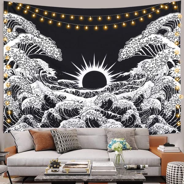 Tapestry Big Waves with Sunset View Mandala Tapestry A 150*130cm