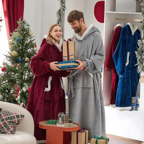Oversized bærbar teppehettegenser, Sherpa fleece lang genser