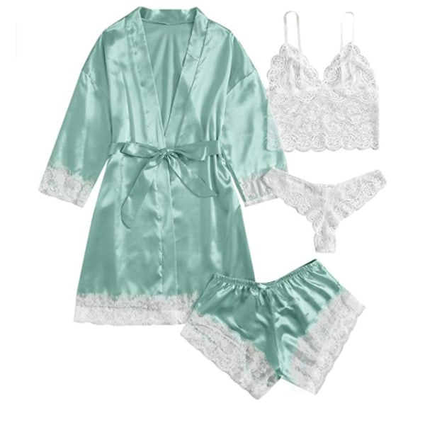 Dam 4-pack blommig spets kamouflage satin pyjamas underkläder set M