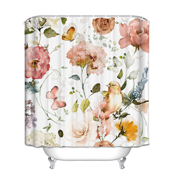 Flamingo Rose Kolibri Rustik Badrumsridå med 12 Krokar 180*200cm