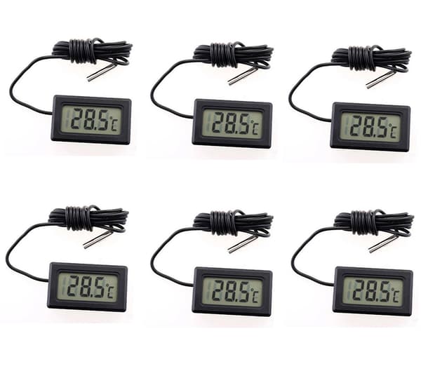 (6 stk. Svart) Mini Digital LCD Termometer Temperatur med Temper