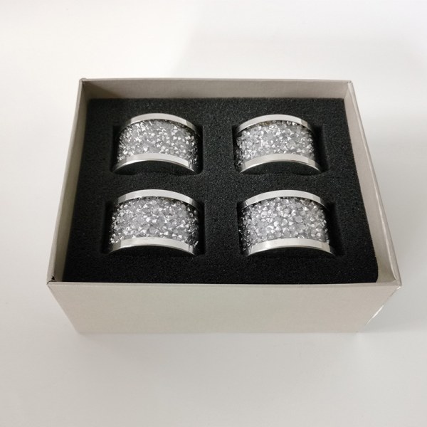 4 krystalglas servietringe, servietringe med knust diamantfyld