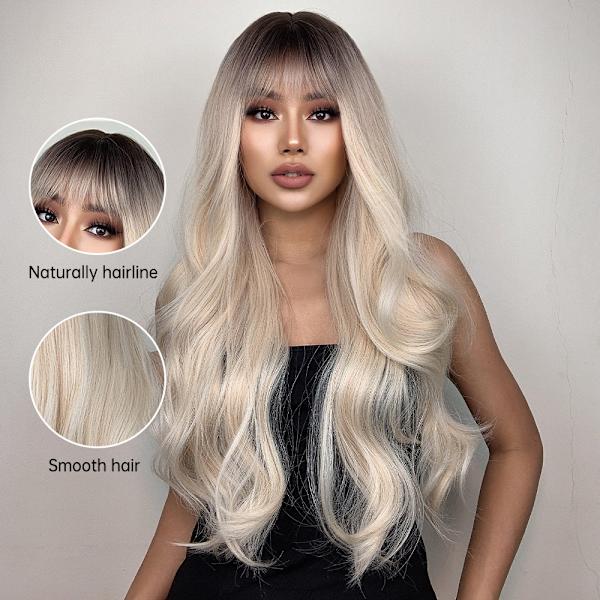 26 tum blond ombre peruk för kvinnor