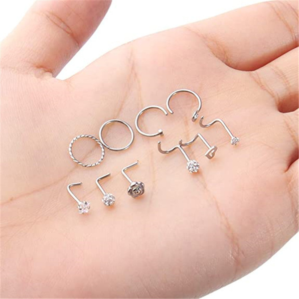 40 st näspiercingar för kvinnor, näspiercing smycken, näspiercing ringar, L-formade näspiercingar, skruvar, 316L kirurgiskt rostfritt stål näspiercingar för män och kvinnor