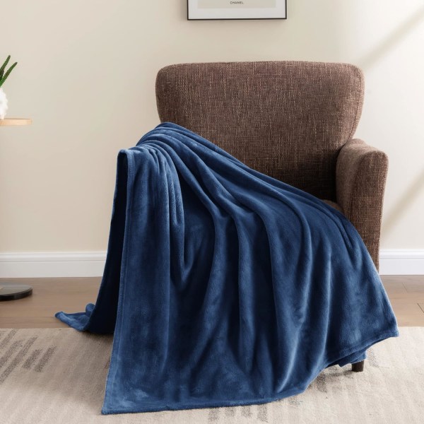 Marinblå fleecefiltar för soffa och säng, mysig och fluffig filt,