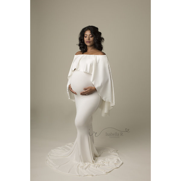 Kvinnlig kappa graviditetsklänning babyshower slim fit lång maxiklänning