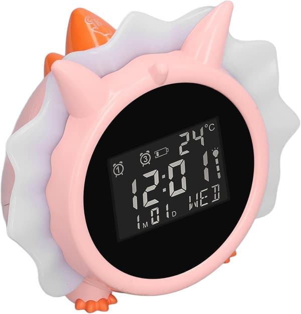 Børnevækkeur, Pink Dinosaur Digital Alarm Clock, Multi