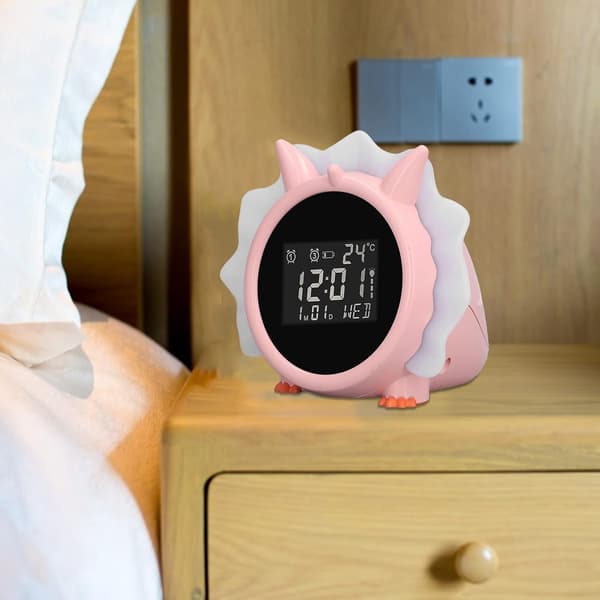 Børnevækkeur, Pink Dinosaur Digital Alarm Clock, Multi
