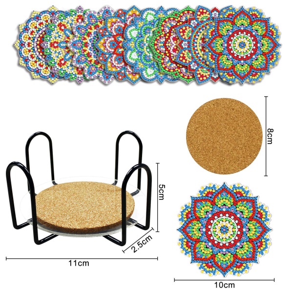 Sett med 8 håndlagde 5D diamantmalte underlag (gratis jernunderlag