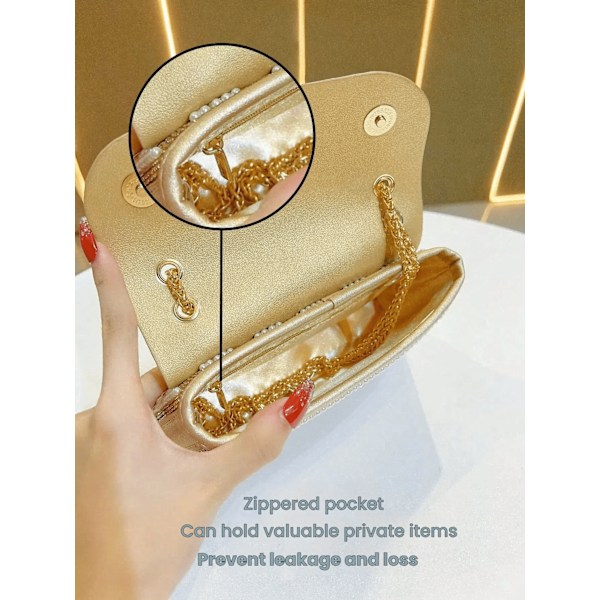 Naisten clutch-laukku kiiltävillä strasseilla häihin, juhliin, iltaan, olkalaukku ketjulla Silver