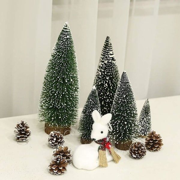 5 st Miniatyr Konstgjorda Snö Sisal Julgranar med LED-Sträng
