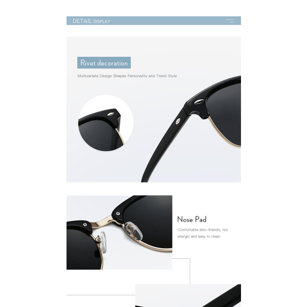 Retro Runde Semi Rimless Polariseret Solbriller